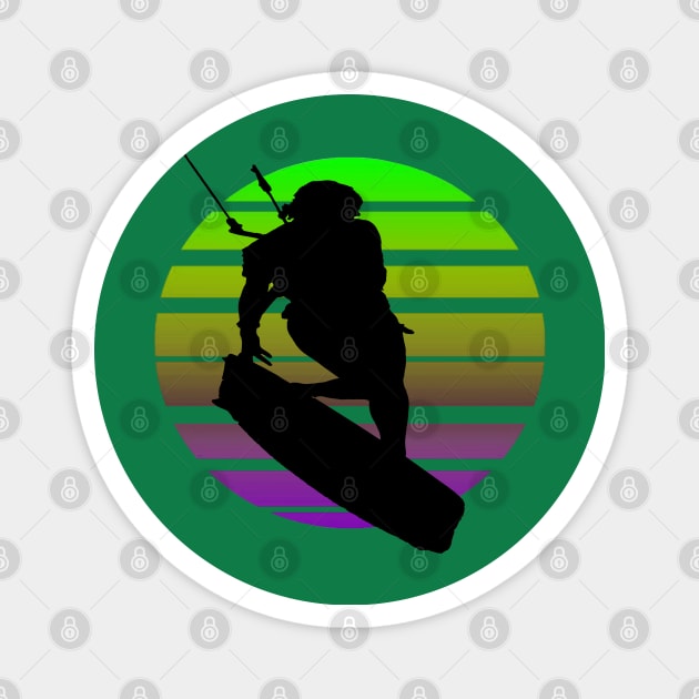 Kitesurfing Female Rider Silhouette Retro Sunset Magnet by taiche